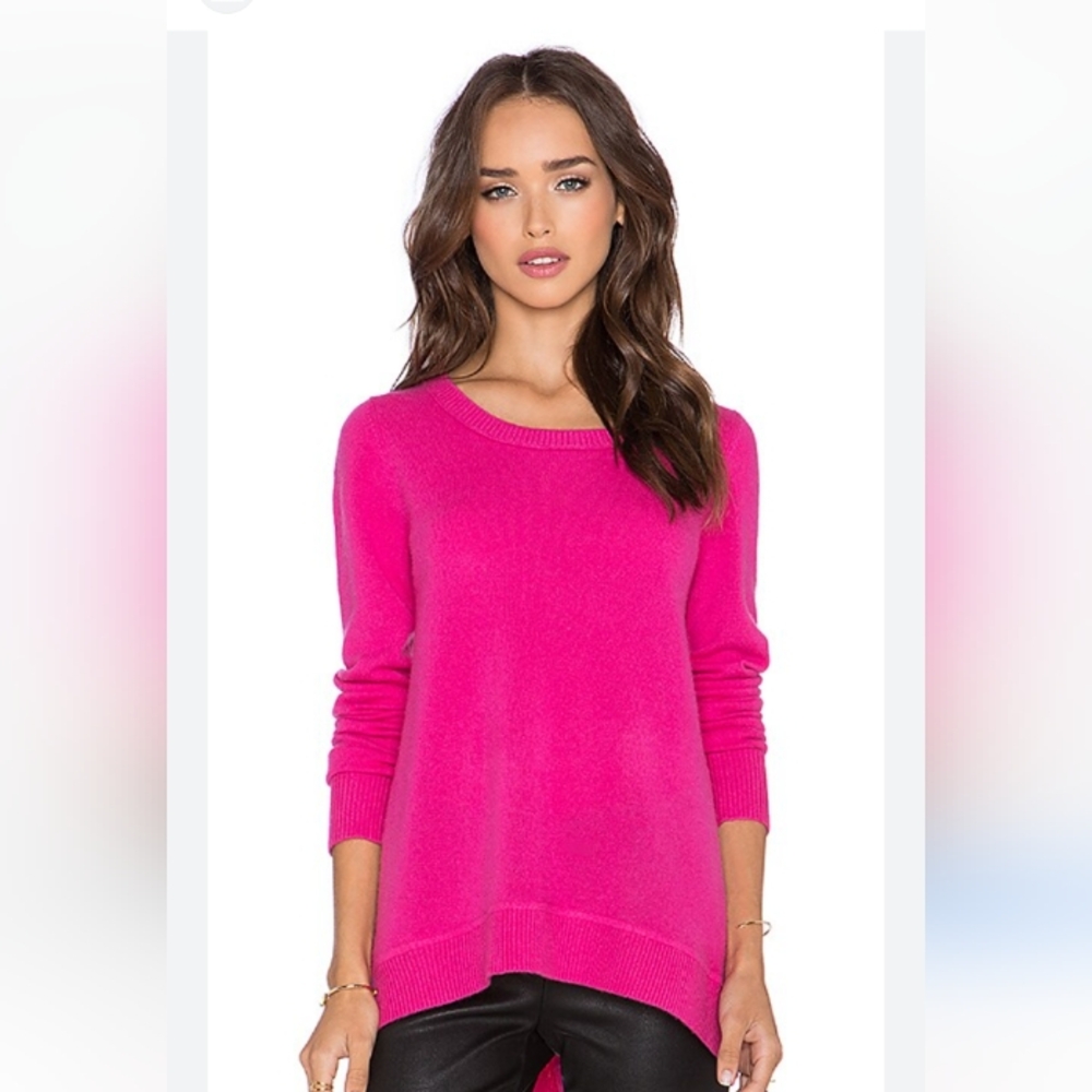 DVF Diane Von Furstenberg Kingston 100% Cashmere Sweater Hot Flamingo Pink S